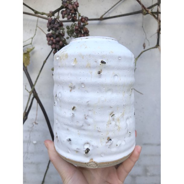 Keramik Vase Hvid med Kattekrus